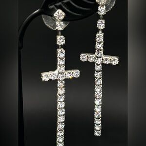 Dazzling Rhinestone Cross Drop Earrings